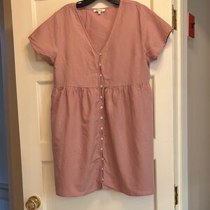 Madewell Alexandra Dusty Pink Button-Down Linen Blend Short Dress